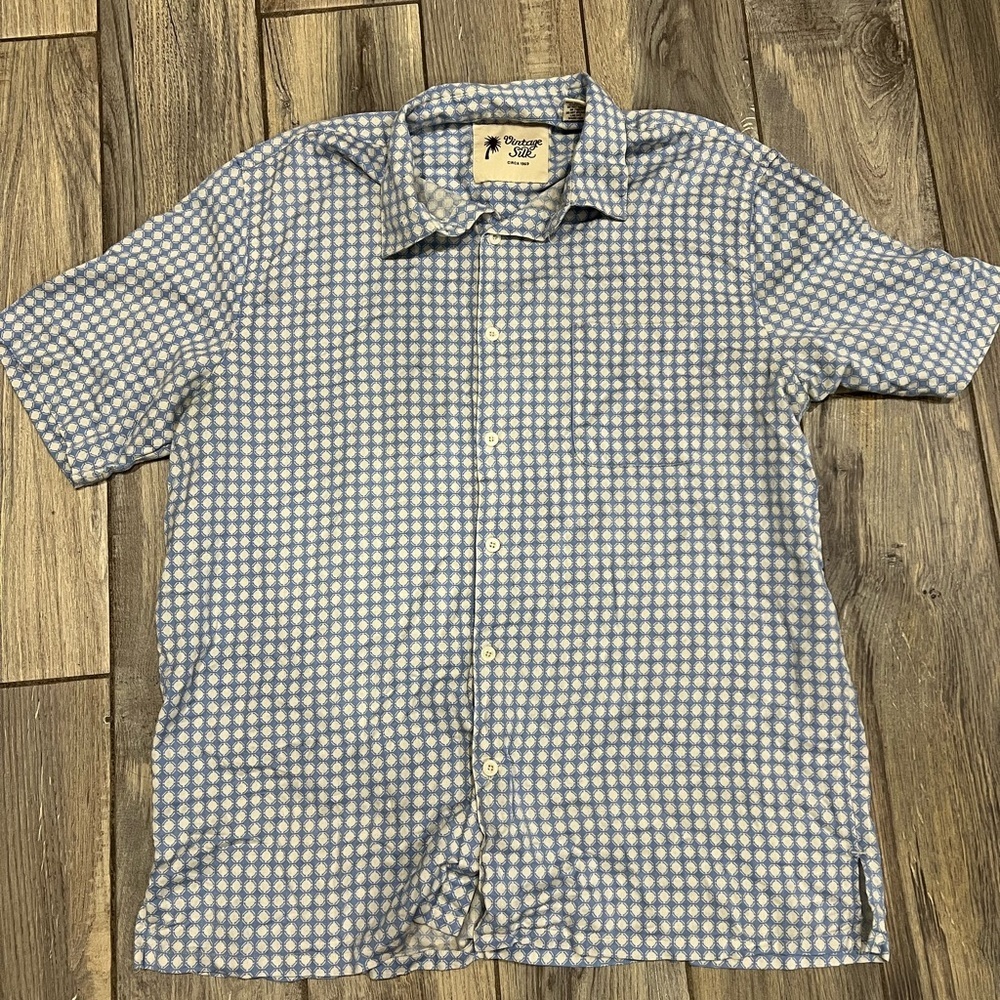 Vintage Silk Blue and Cream Checkered Men's Shirt EUC 100% Silk Size XXL perfect